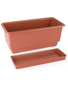 9122080 Rect. Flower Planter With Tray 35 Cm. Terra